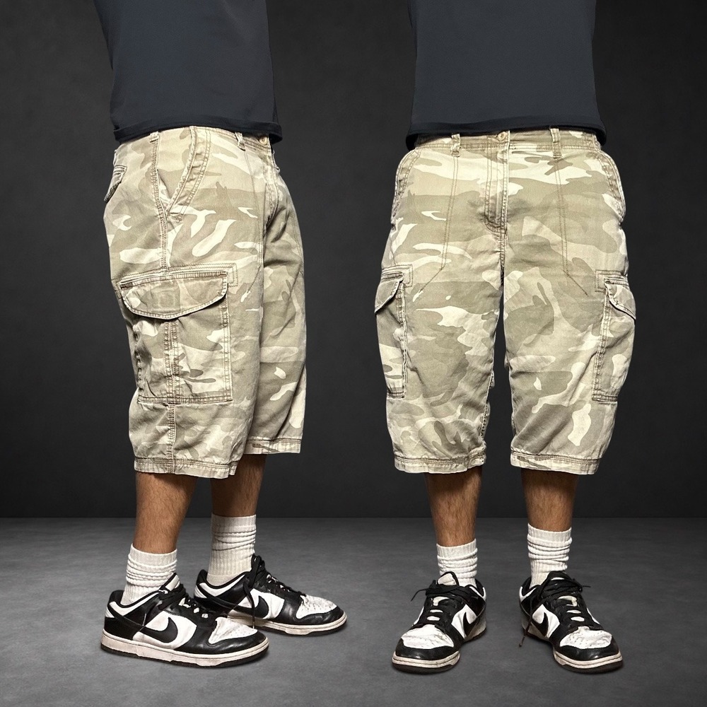Lee Camo Cargo Shorts Khaki Tan Camouflage Baggy Skater Y2K Size 32